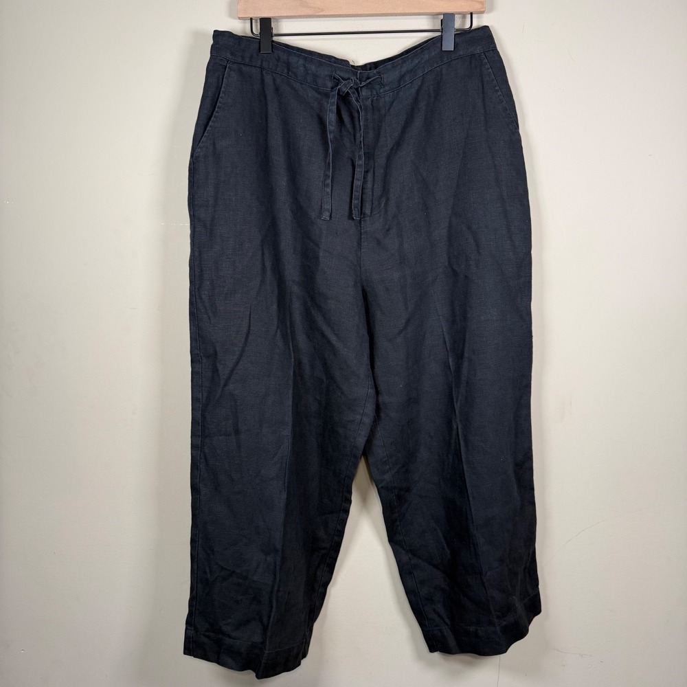 Relativity Black 100% Linen High Rise Crop Pants XL Lagenlook Relaxed